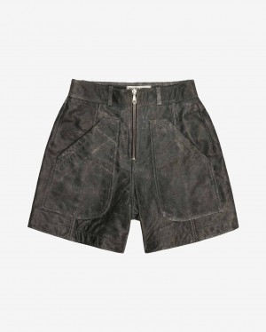 Men's Cole Buxton Cb Cracked Leather Shorts Black | 05231HVMZ