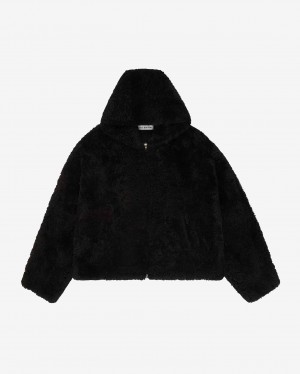 Men's Cole Buxton Cb Hooded Shearling Jackets Black | 28503MSVN