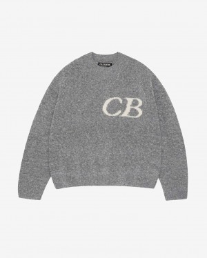 Men's Cole Buxton Cb Logo Knit Sweater Grey | 01695YBKL