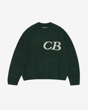 Men's Cole Buxton Cb Logo Knit Sweater Green | 89341IDZR