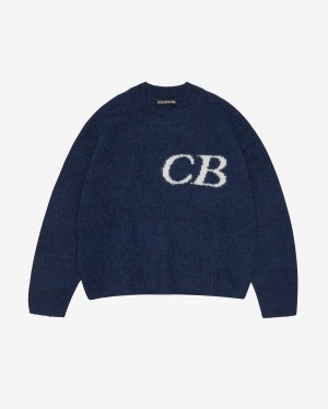 Men's Cole Buxton Cb Logo Knit Sweater Navy | 90853ILOG