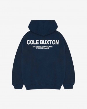 Men's Cole Buxton Cb Sportswear Hoodie Navy | 40752BAVZ