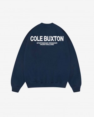 Men's Cole Buxton Cb Sportswear Sweatshirts Navy | 92430JQMB