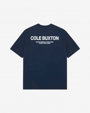 Men's Cole Buxton Cb Sportswear T Shirts Navy | 49726EAXO