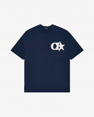 Men's Cole Buxton Cb Star T Shirts Navy | 57642QWKY
