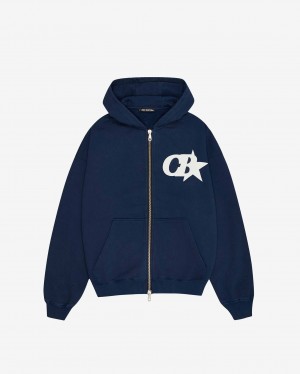 Men's Cole Buxton Cb Star Zipped Hoodie Navy | 69702FTOH