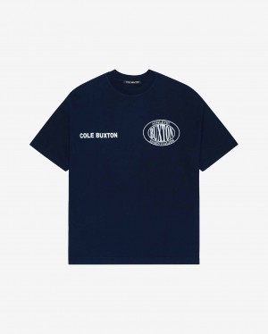 Men's Cole Buxton Double Logo Sports T Shirts Navy | 06879VCYD