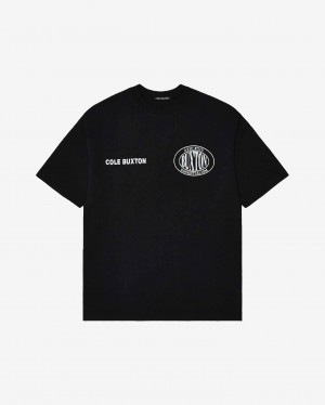 Men's Cole Buxton Double Logo Sports T Shirts Black | 48065LQSO