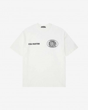 Men's Cole Buxton Double Logo Sports T Shirts White | 42583FPAU