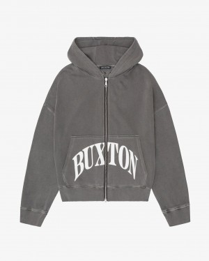 Men's Cole Buxton Heavyweight Cropped Logo Zip Hoodie Black | 02714IAGD