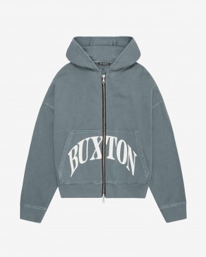 Men's Cole Buxton Heavyweight Cropped Logo Zip Hoodie Green | 95178GTXJ