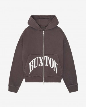 Men's Cole Buxton Heavyweight Cropped Logo Zip Hoodie Brown | 62843IAKF