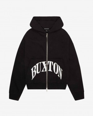 Men's Cole Buxton Heavyweight Cropped Logo Zip Hoodie Black | 27836WRNB