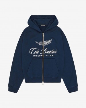 Men's Cole Buxton International Zipped Hoodie Navy | 72801XGSI