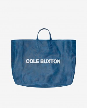 Men's Cole Buxton Large Leather Tote Bags Blue | 45710DCIN