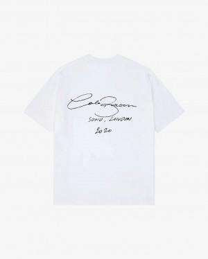 Men's Cole Buxton Signature T Shirts White | 14360TXDO