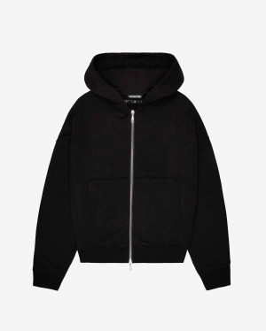 Men's Cole Buxton Warm Up Cropped Zipped Hoodie Black | 78426OKCS