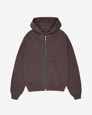Men's Cole Buxton Warm Up Cropped Zipped Hoodie Brown | 04528QBAP