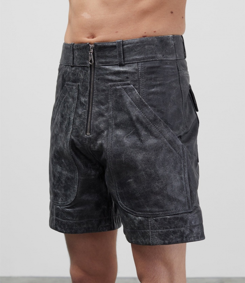 Men's Cole Buxton Cb Cracked Leather Shorts Black | 05231HVMZ