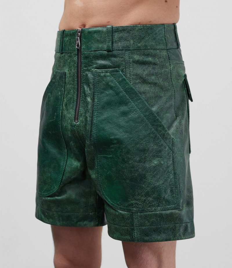 Men's Cole Buxton Cb Cracked Leather Shorts Green | 28053MZSG