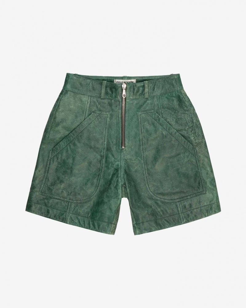 Men\'s Cole Buxton Cb Cracked Leather Shorts Green | 28053MZSG