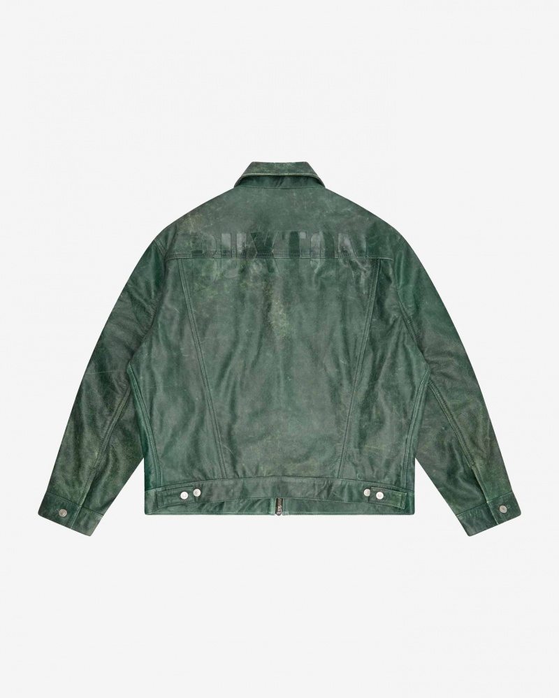 Men's Cole Buxton Cb Cracked Leather Trucker Outerwear Green | 61243FUSL