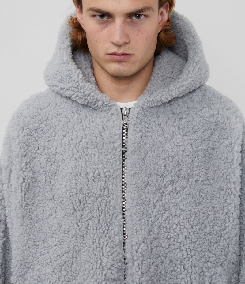 Men's Cole Buxton Cb Hooded Shearling Jackets Grey | 38627JZQS