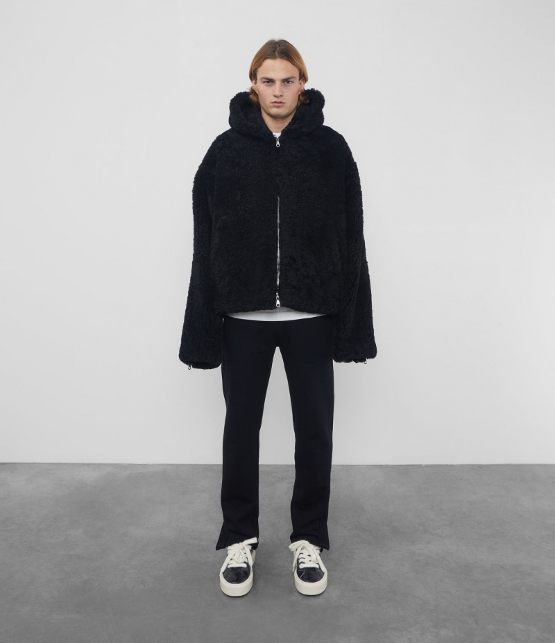 Men's Cole Buxton Cb Hooded Shearling Jackets Black | 28503MSVN