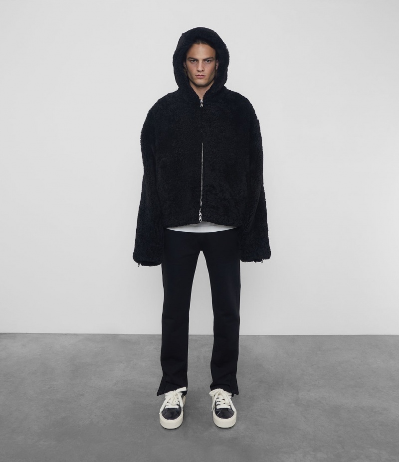 Men's Cole Buxton Cb Hooded Shearling Jackets Black | 28503MSVN