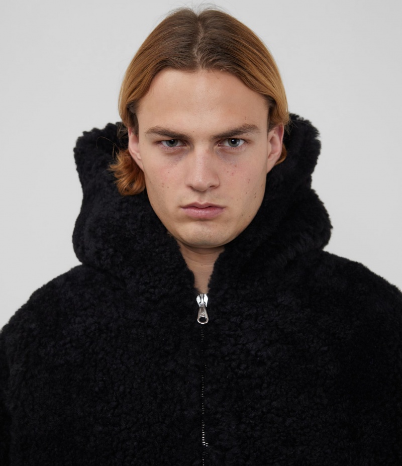 Men's Cole Buxton Cb Hooded Shearling Jackets Black | 28503MSVN