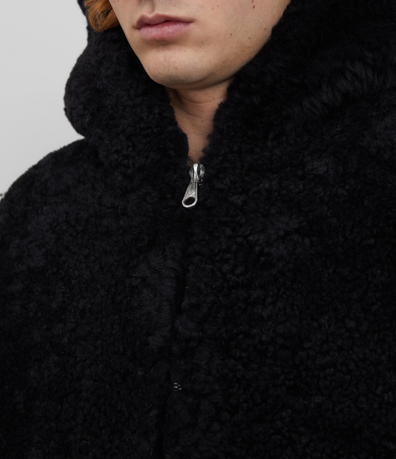 Men's Cole Buxton Cb Hooded Shearling Jackets Black | 28503MSVN