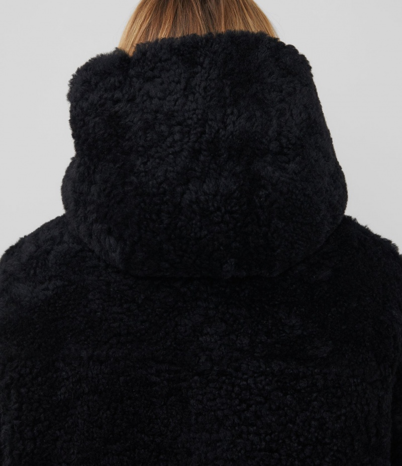 Men's Cole Buxton Cb Hooded Shearling Jackets Black | 28503MSVN