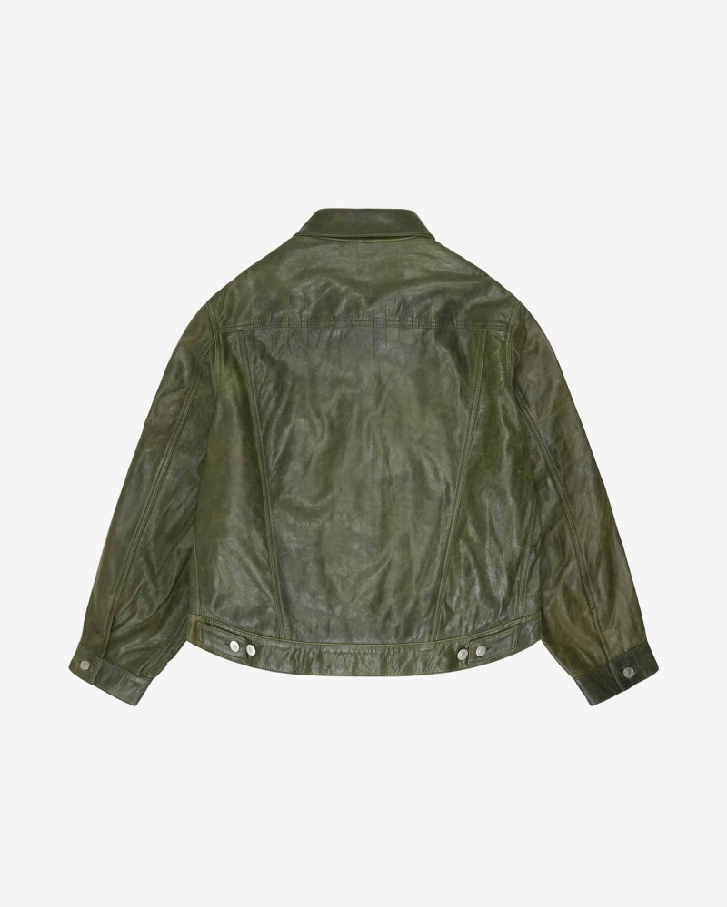 Men's Cole Buxton Cb Leather Trucker Outerwear Green | 72510BIFE