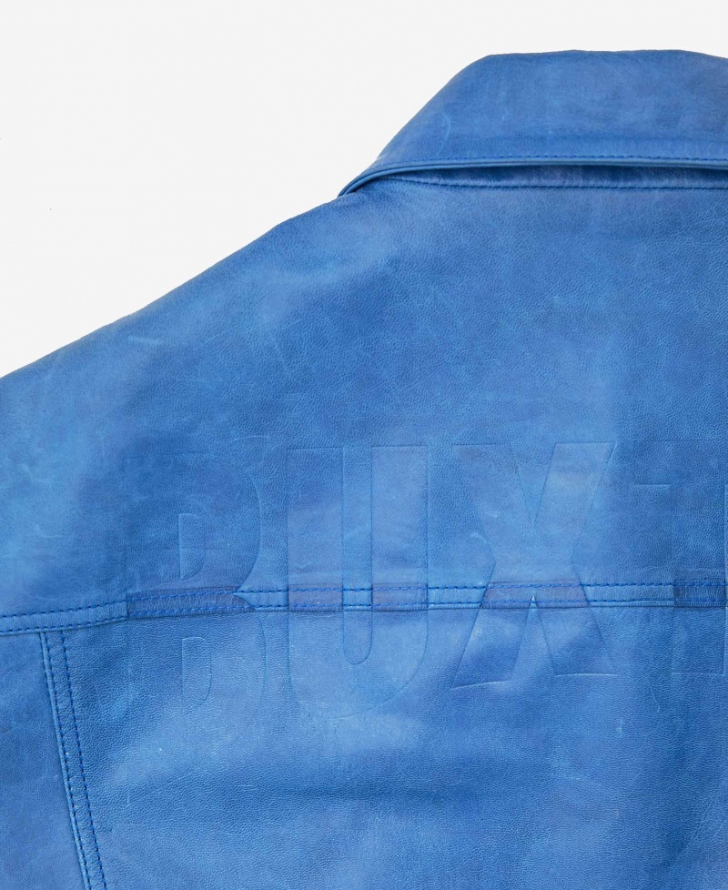 Men's Cole Buxton Cb Leather Trucker Outerwear Blue | 80925YDAS