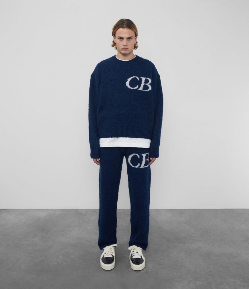 Men's Cole Buxton Cb Logo Knit Pants Navy | 14389UEPN