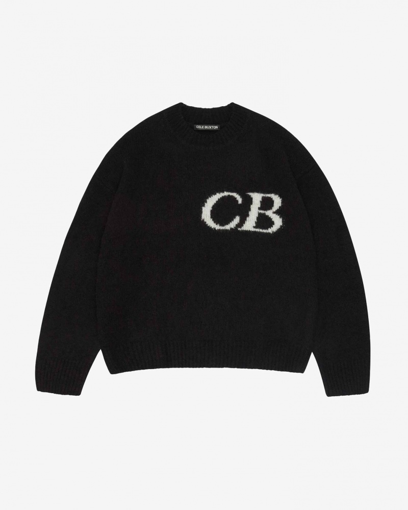 Men\'s Cole Buxton Cb Logo Knit Sweater Black | 14580FNYR