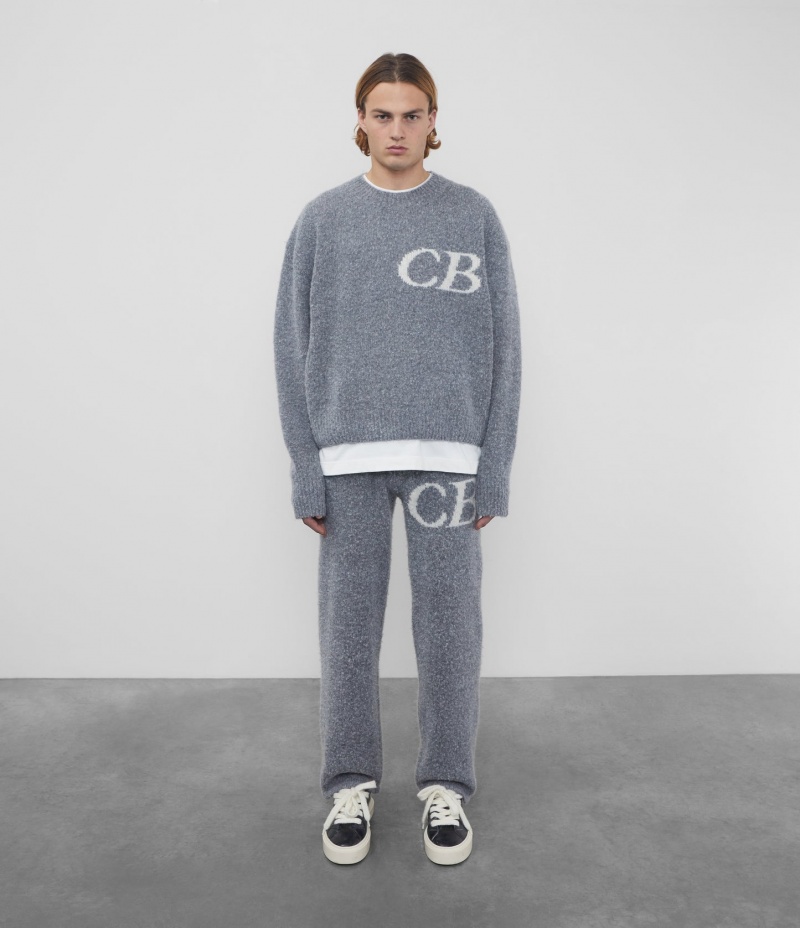 Men's Cole Buxton Cb Logo Knit Sweater Grey | 01695YBKL