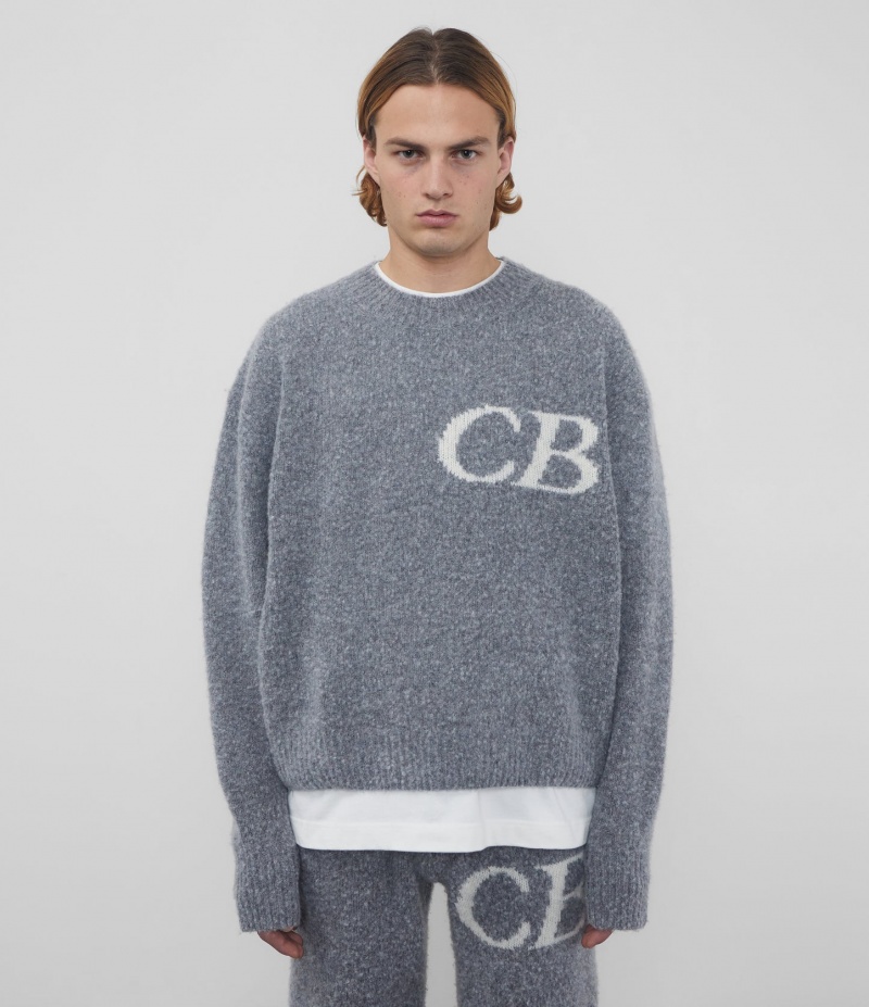 Men's Cole Buxton Cb Logo Knit Sweater Grey | 01695YBKL