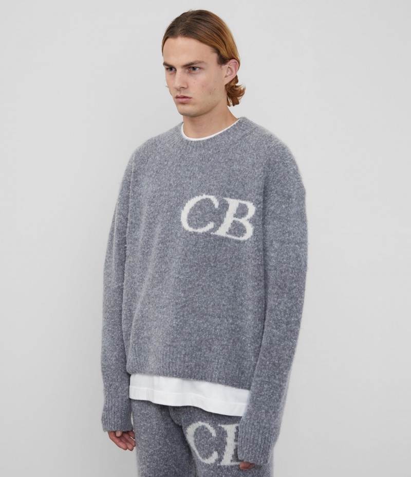 Men's Cole Buxton Cb Logo Knit Sweater Grey | 01695YBKL