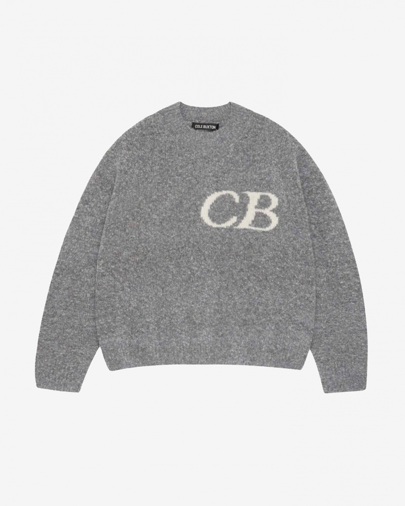 Men\'s Cole Buxton Cb Logo Knit Sweater Grey | 01695YBKL