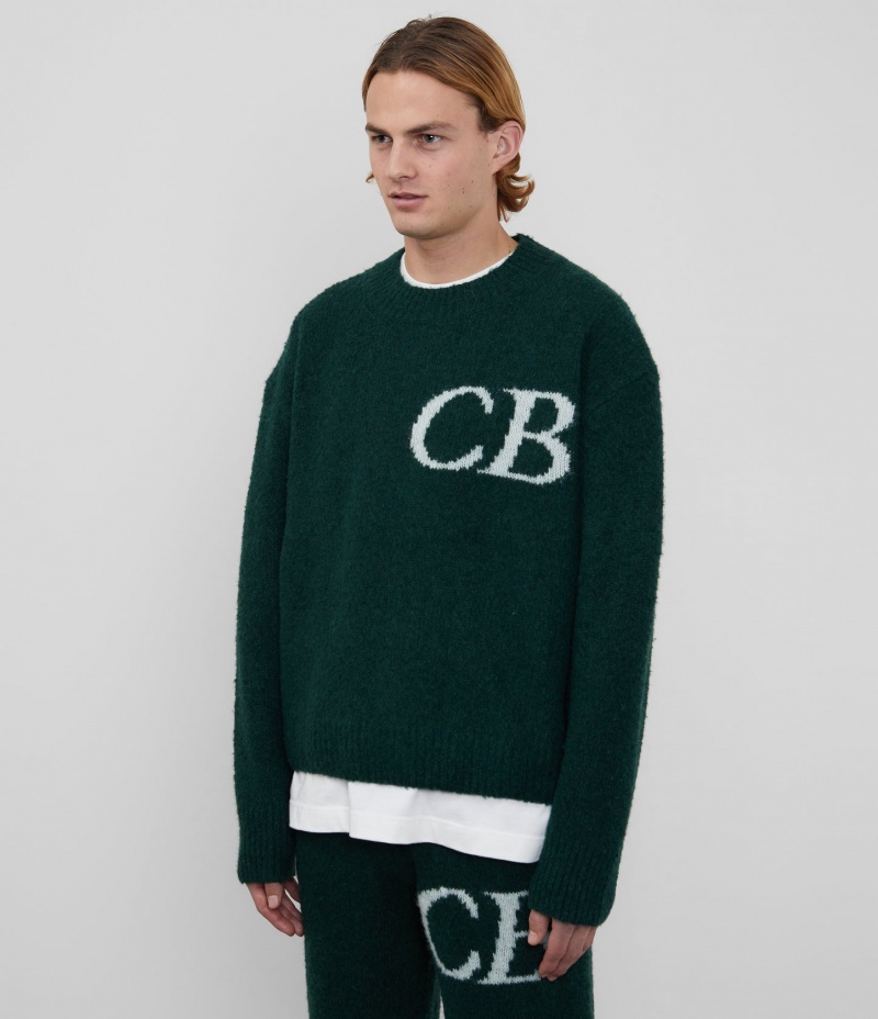 Men's Cole Buxton Cb Logo Knit Sweater Green | 89341IDZR