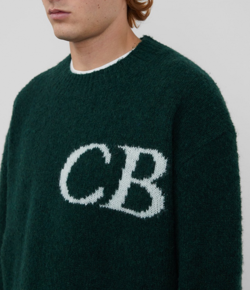 Men's Cole Buxton Cb Logo Knit Sweater Green | 89341IDZR