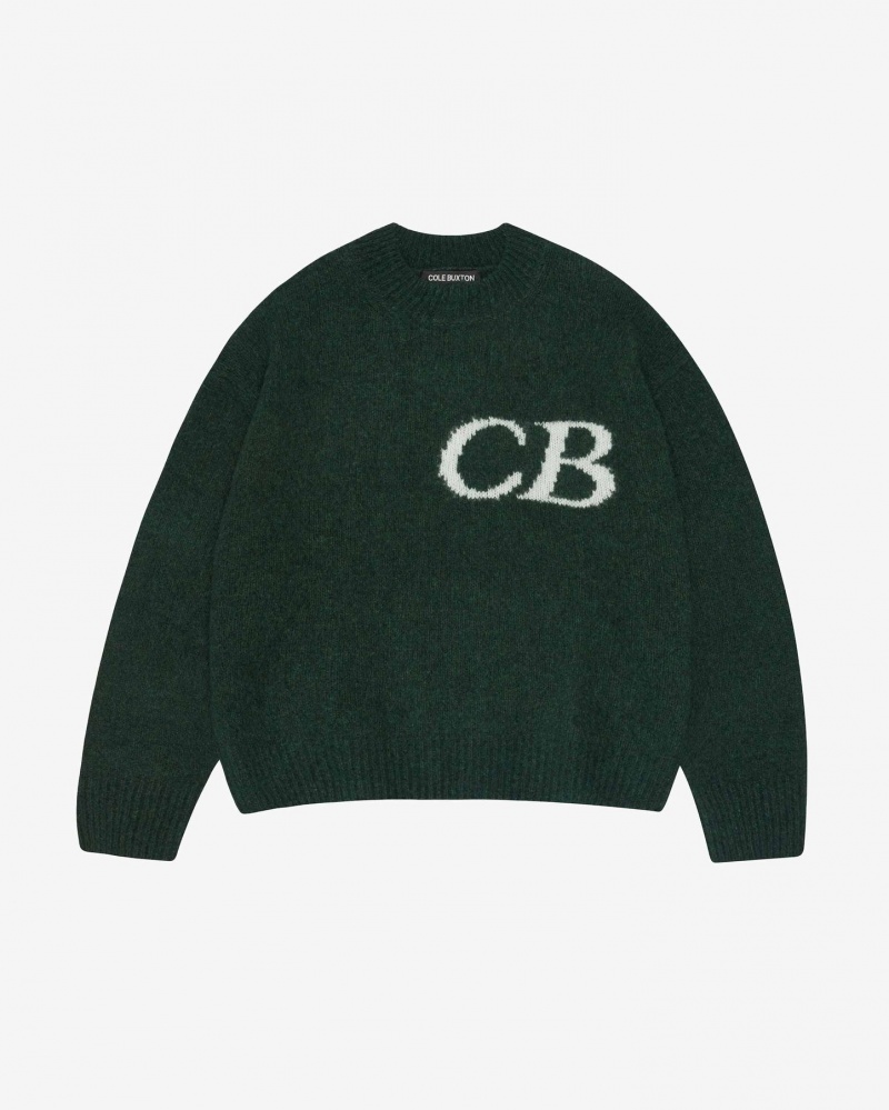 Men\'s Cole Buxton Cb Logo Knit Sweater Green | 89341IDZR