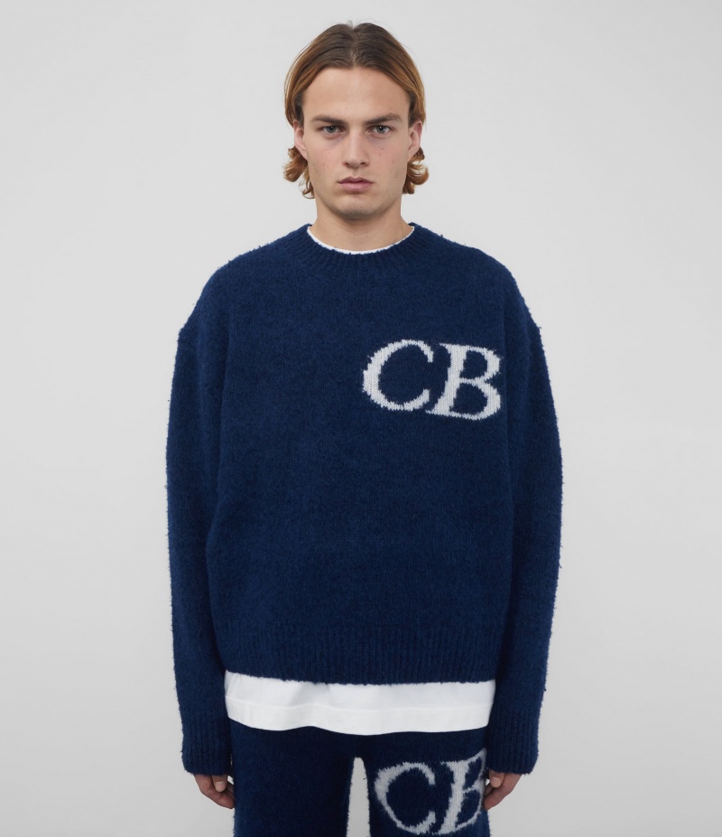 Men's Cole Buxton Cb Logo Knit Sweater Navy | 90853ILOG