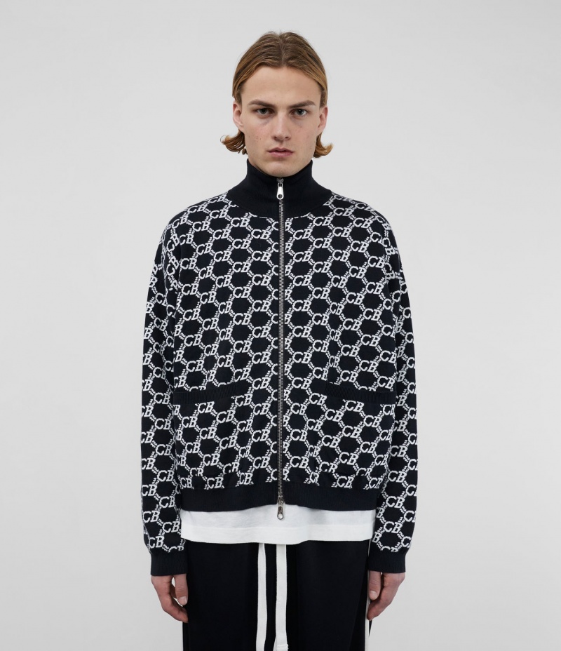 Men's Cole Buxton Cb Monogram Track Jackets Black / White | 46179XNLC