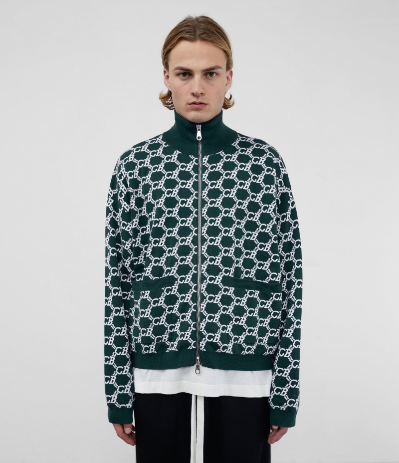 Men's Cole Buxton Cb Monogram Track Jackets Green / White | 50398LYVI