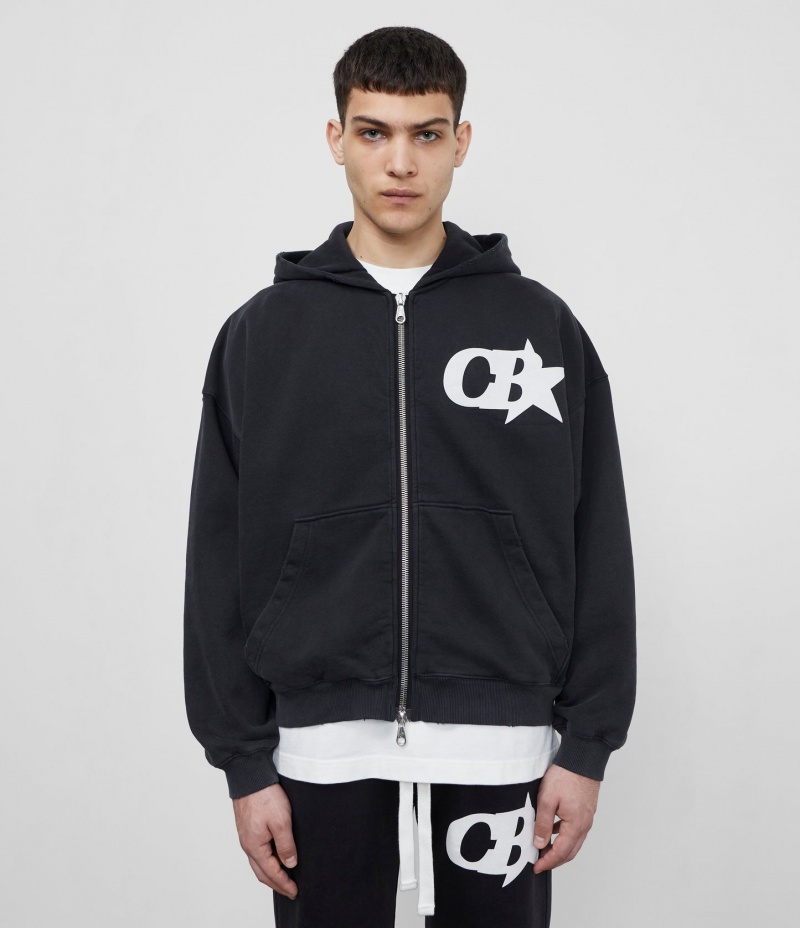 Men's Cole Buxton Cb Star Zipped Hoodie Black | 91423TGQO