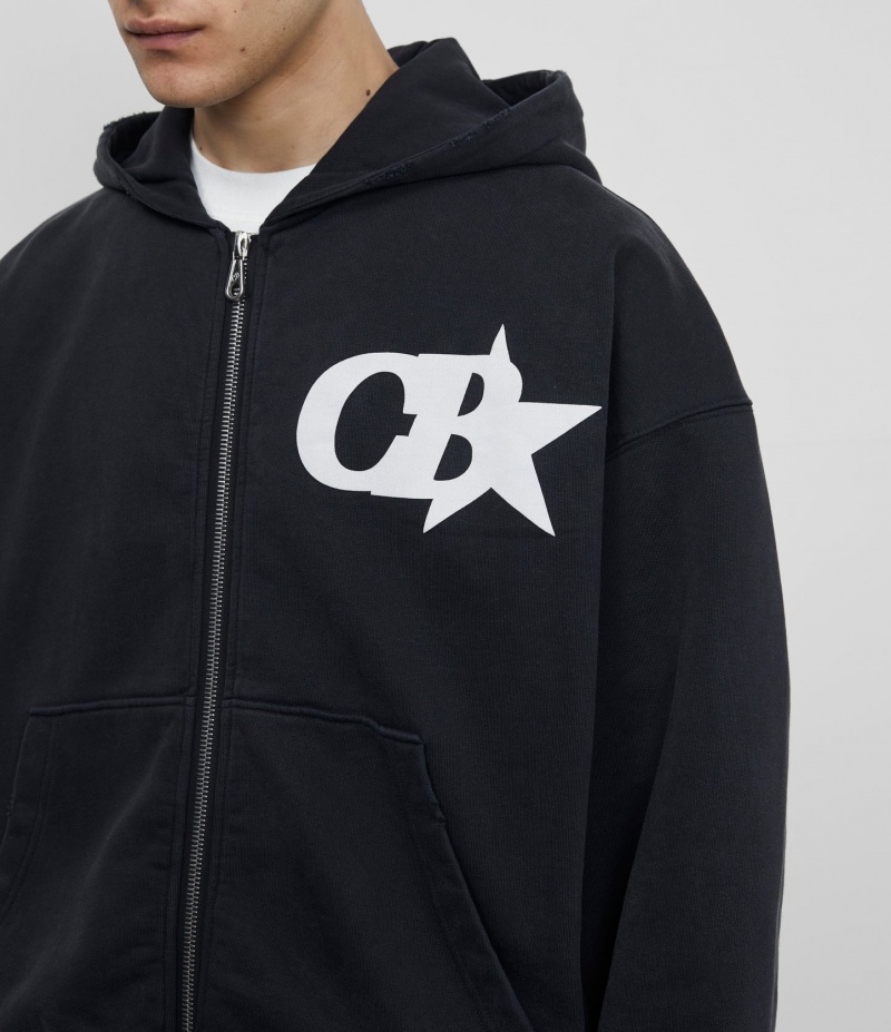 Men's Cole Buxton Cb Star Zipped Hoodie Black | 91423TGQO