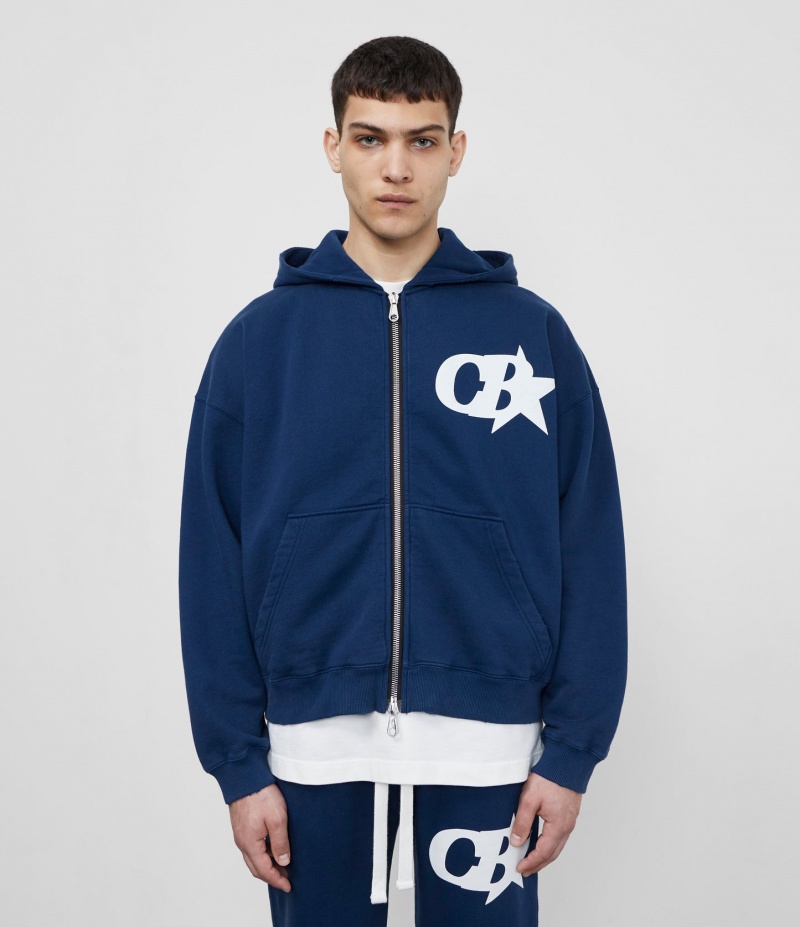 Men's Cole Buxton Cb Star Zipped Hoodie Navy | 69702FTOH