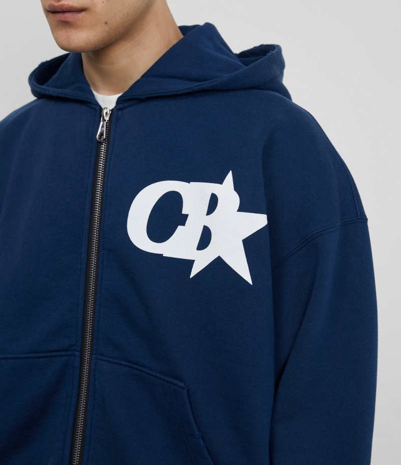 Men's Cole Buxton Cb Star Zipped Hoodie Navy | 69702FTOH